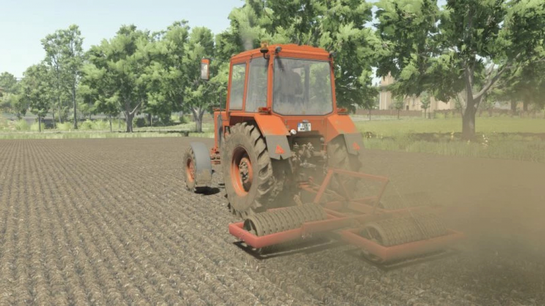 FS25 Cambridge 3.2m rolling mod in action on a farm field in Farming Simulator 25, showcasing detailed farming equipment.