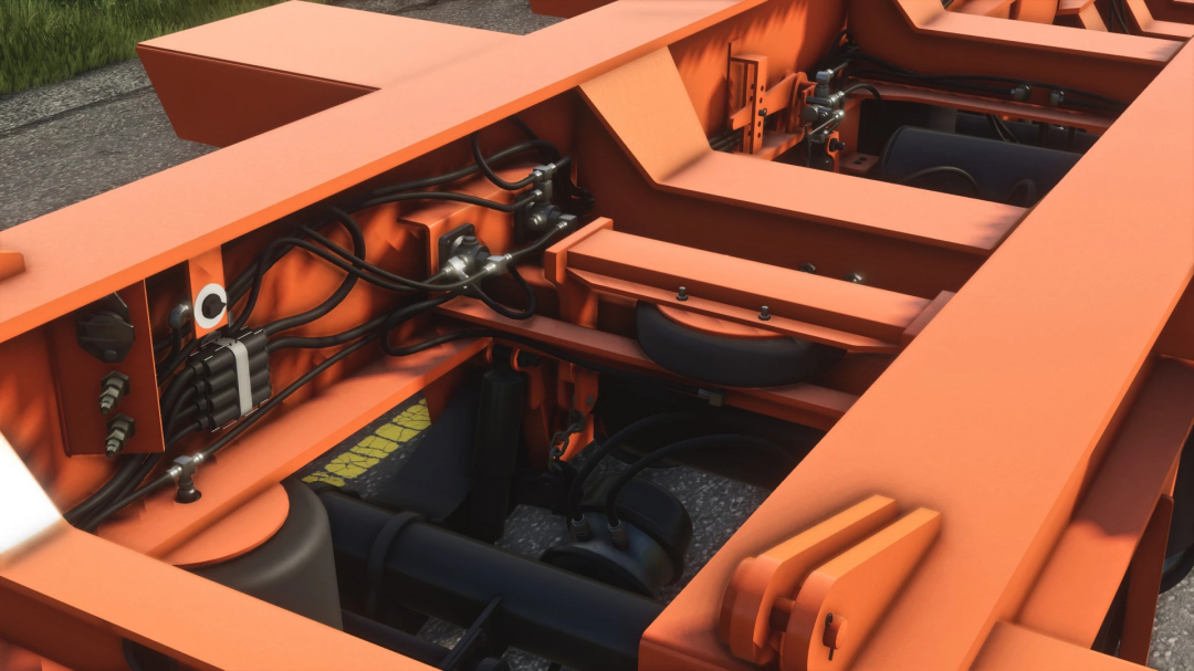 Detailed view of FS25 Rogers SP50 Lowboy v1.0.0.0 mod cables and hydraulic system, part of Farming Simulator 25 mods.