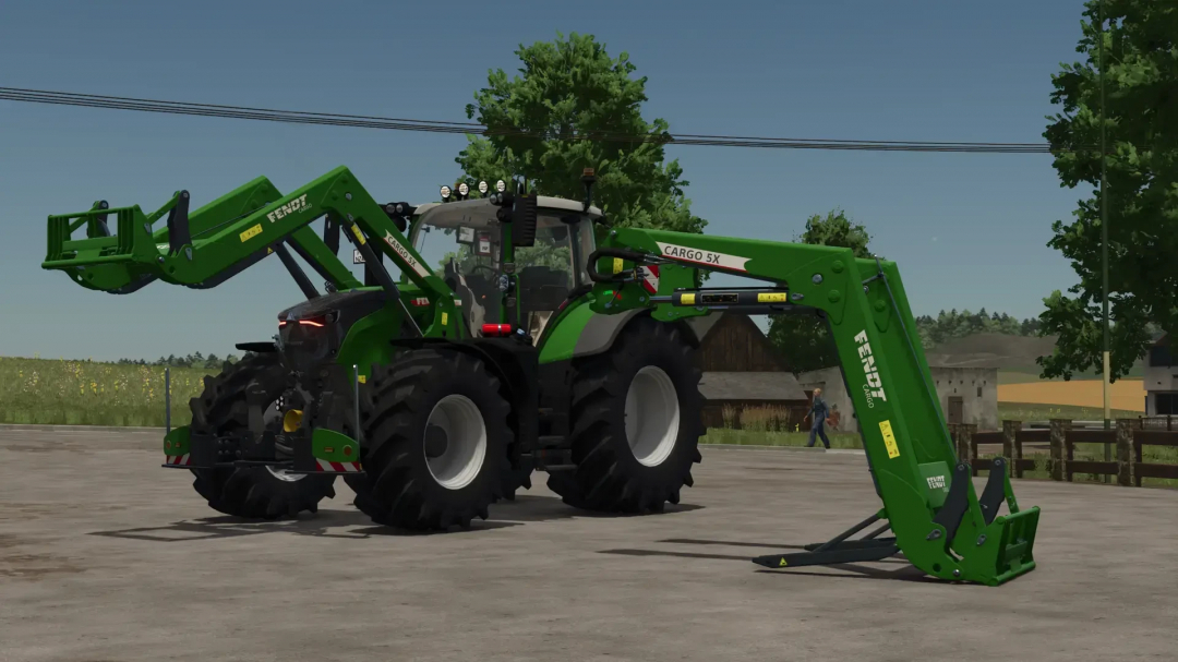 Fendt Cargo5X Frontlader mod for FS25 displayed on a farm scene.