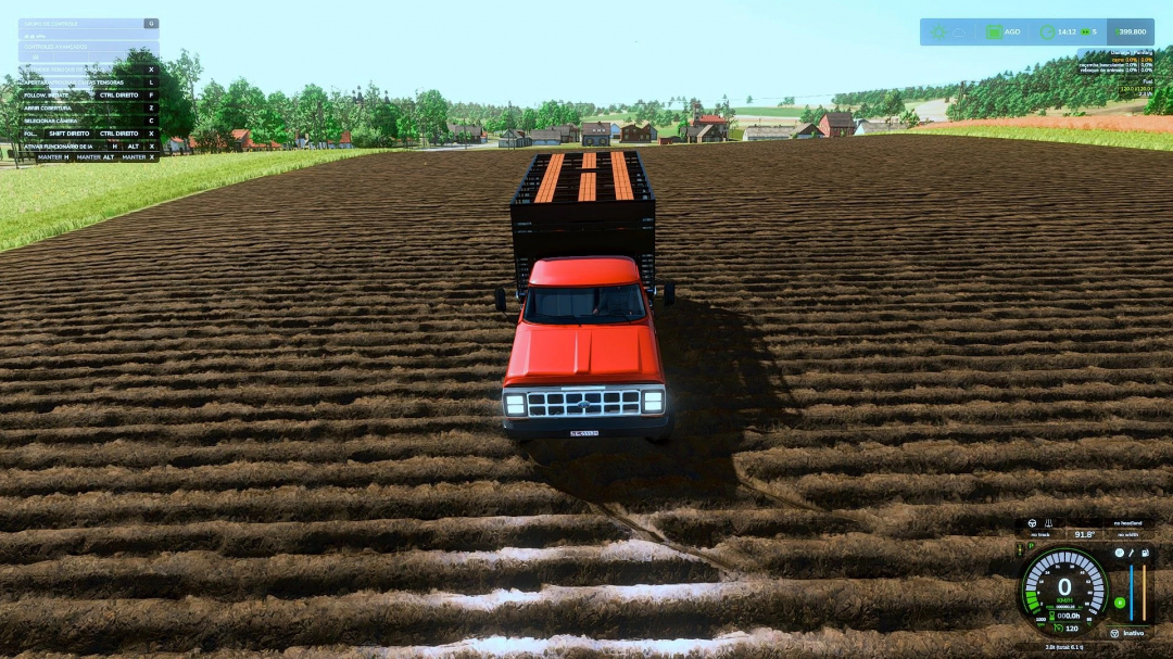 Red Ford F-4000 truck mod in a field in Farming Simulator 25.