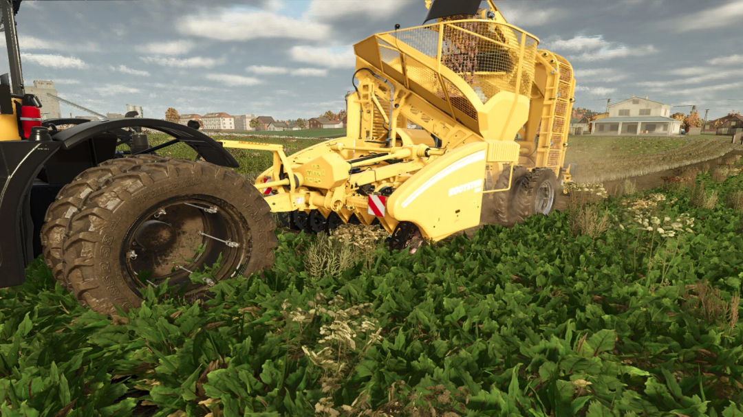 Grimme FT300 And Rootster604 harvesting in FS25 mod, showcasing realistic farming equipment.