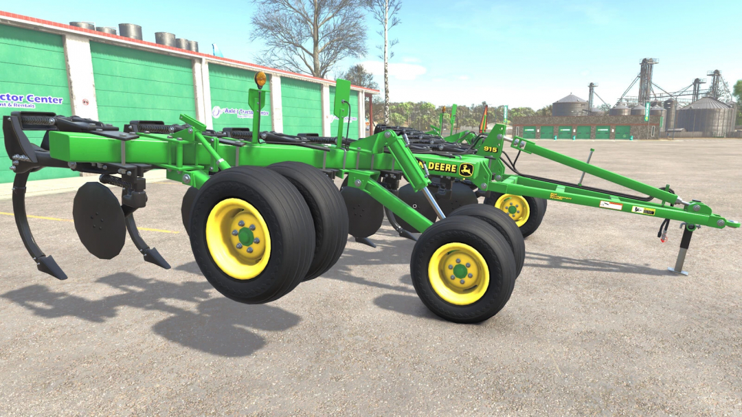 John Deere 915V-Ripper mod for FS25, showcasing a green farming implement with multiple wheels in Farming Simulator 25.