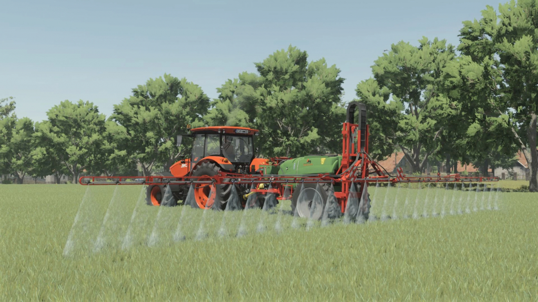 FS25 mod KFMR Krukowiak Apollo 1000/15/PHX in a field, spraying crops.