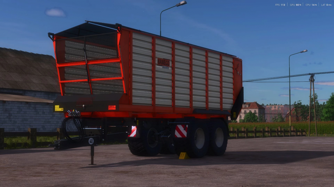 Kaweco Radium 50 mod for FS25, showcasing a red and grey trailer in a farm setting.