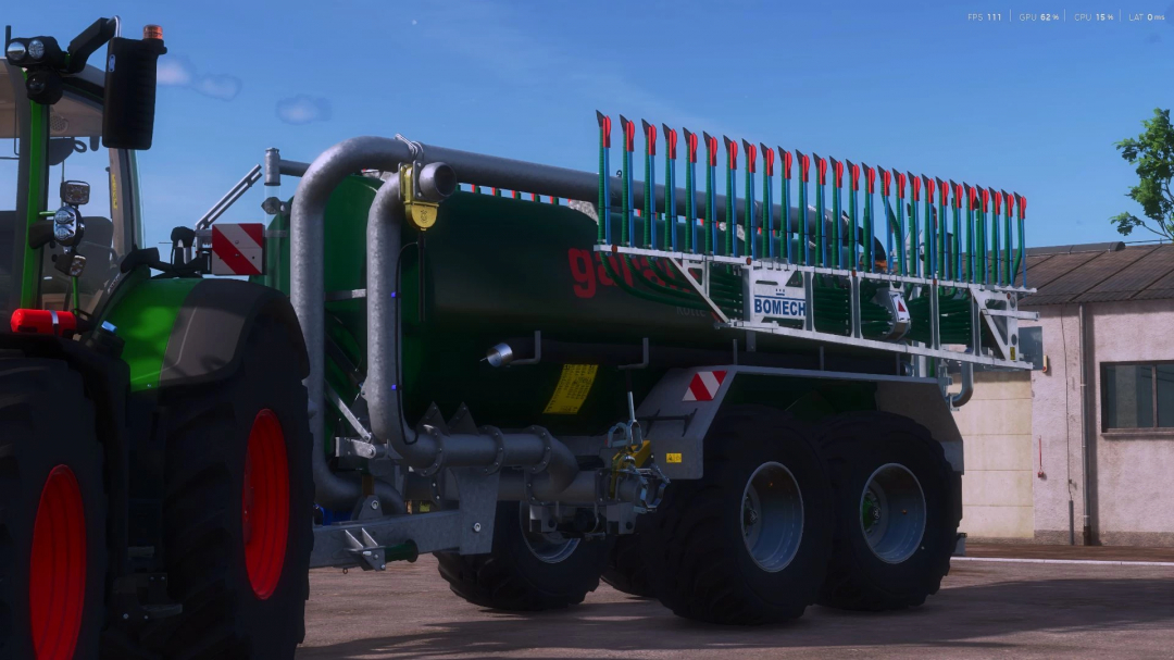 Kotte PT 18000 mod in Farming Simulator 25, showcasing a robust trailer attachment with vibrant green and red details.