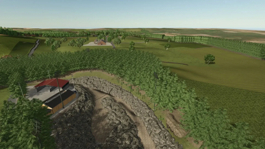 Lindlar 4x v5.0.0.0 landscape in FS25, showcasing vast green fields and farms.