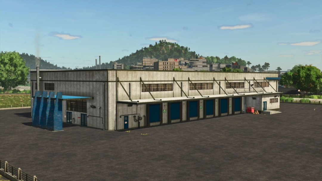 Logistics Center mod in FS25 with large warehouse building and loading docks.