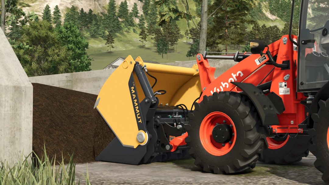 Farming Simulator 25 mod featuring Mammut Equipment Pack v1.0.0.0 with a loader handling silage.