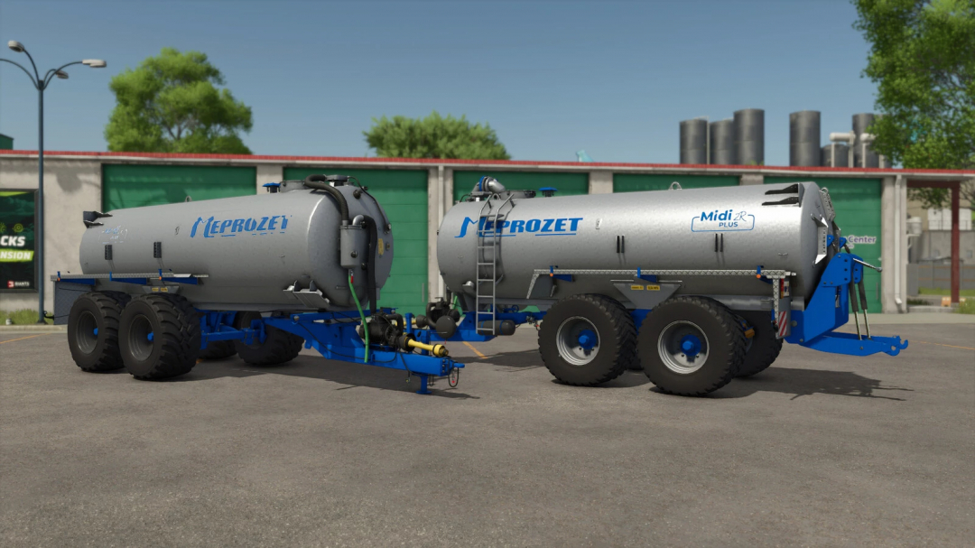 Meprozet PN-160 mod in FS25, showcasing two silver tanks with blue frames in Farming Simulator 25.