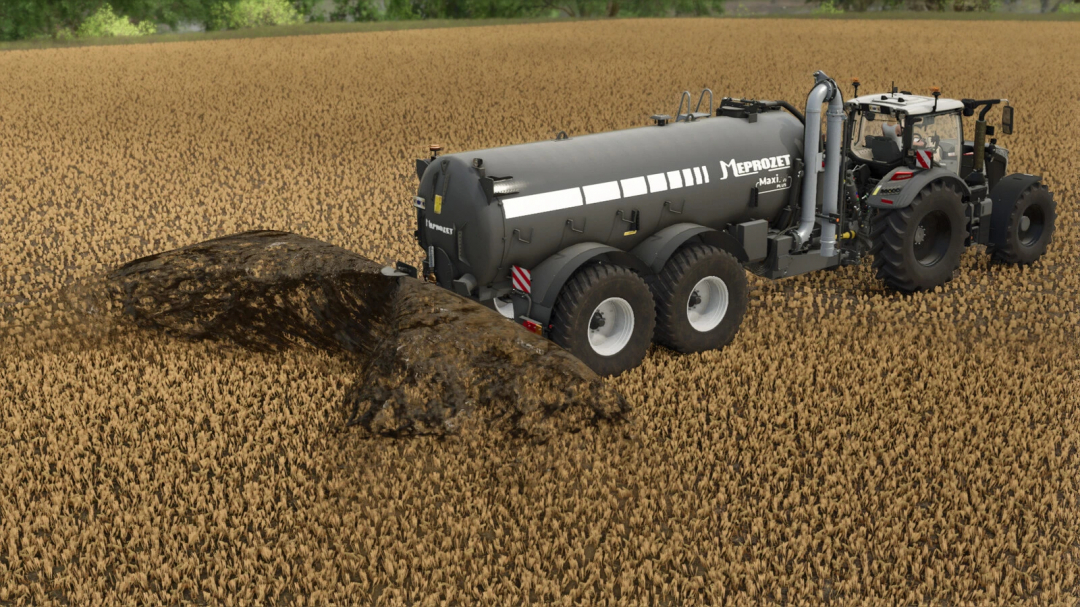 FS25 mod Meprozet PN-180 2W Plus spreading slurry in a field.