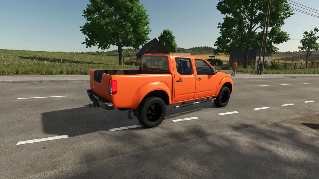 Orange Nissan Navara 2013 mod in Farming Simulator 25, parked on a rural road.