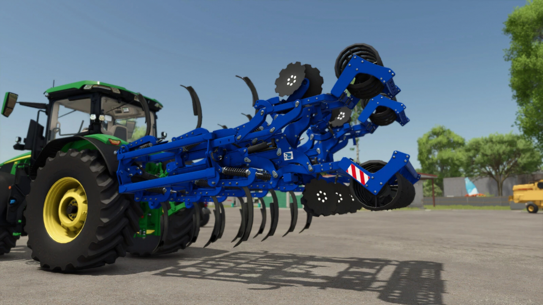 FS25 Rolmako U436 4m/4.5m mod attached to tractor in Farming Simulator 25.