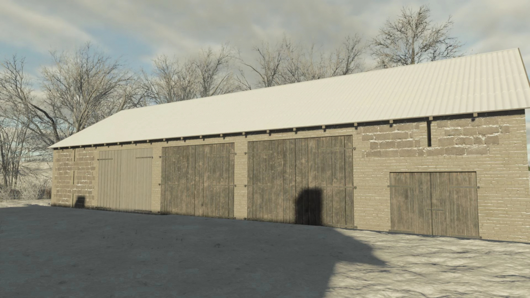 Wooden barn from Small Buildings Package mod for Farming Simulator 25, showcasing rustic architecture.