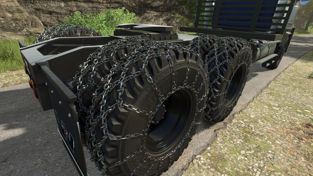 Tires with chains on the Western Star SB truck mod in Farming Simulator 25.