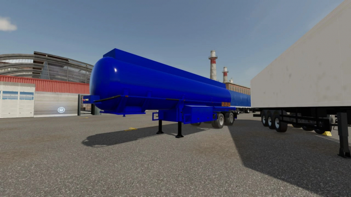 fs22-mods,  A blue tanker trailer mod for FS22 in a parking area. BCM-14 v1.0.0.0 showcased in Farming Simulator 22 mods.