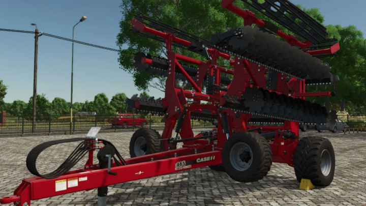 fs25-mods, Case IH Speed-Tiller 465 mod for FS25 game shown parked on a cobblestone surface.