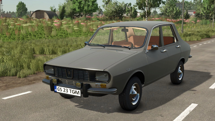 fs25-mods,  Dacia 1300 car mod in Farming Simulator 25 v2.0.0.0, parked on a rural road.