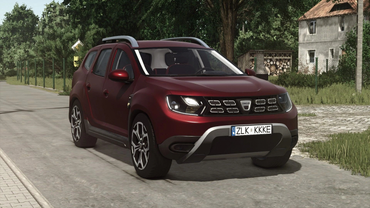 fs25-mods,  Dacia Duster 2019 mod in FS25, parked on a rural road.