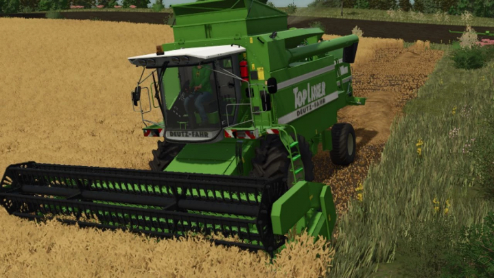 fs25-mods,  Deutz-Fahr Topliner 4090 harvesting wheat in FS25 mod.