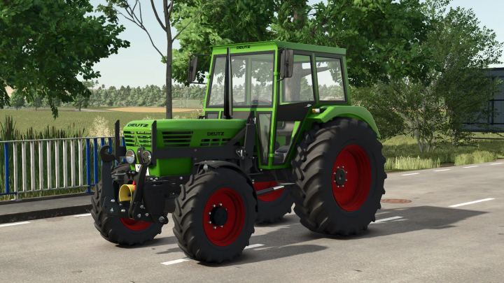 fs25-mods,  Deutz D06 tractor mod in FS25, displayed on a paved road with trees in the background.