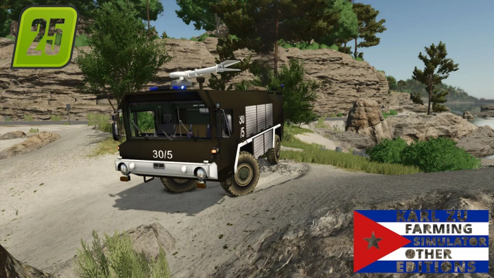 fs25-mods,  FS25 mod Faun military firefighter v1.0.0.0, off-road fire truck in rugged terrain.