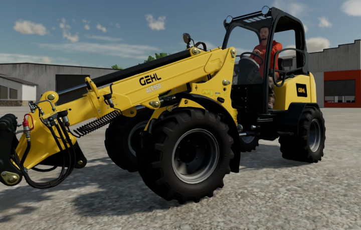 fs25-mods, Gehl ALT950 Wheel Loader mod in Farming Simulator 25 featuring a yellow loader and operator.