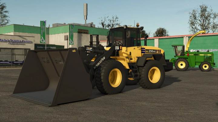 fs25-mods,  Komatsu 250PZ tractor showcased with Farming Simulator 25 mods, parked at a tractor center.