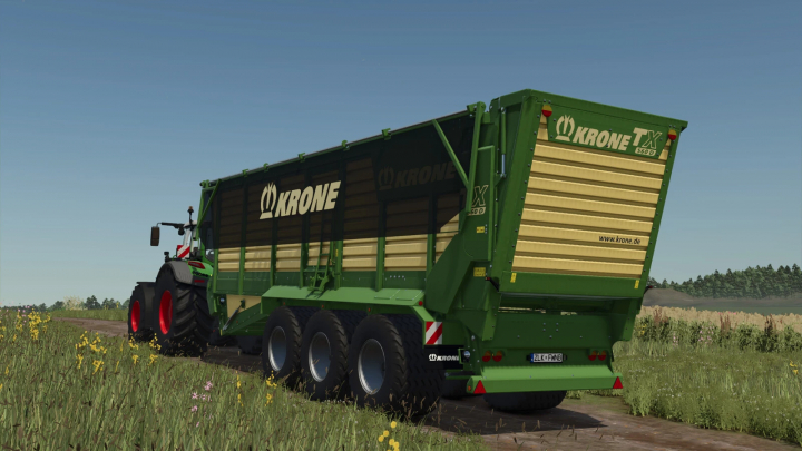 fs25-mods,  Krone TX 560 D trailer mod in FS25 game, parked on a rural road.