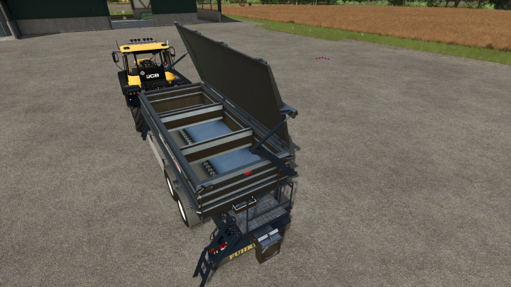 fs25-mods,  FS25 mod LWS v1.0.0.0 featuring a JCB tractor with an open hopper in a farmyard.