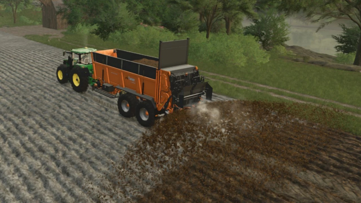 fs25-mods,  Tractor spreading fertilizer on field in FS25 mod Panien / La Campagne.