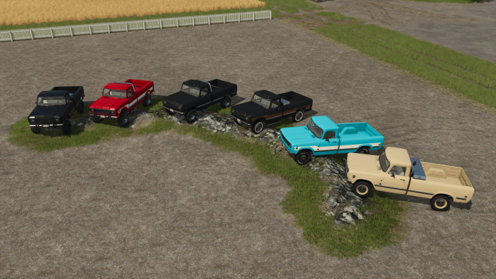 fs25-mods,  FS25 mods display various color pickup trucks in the PickUp Internation Serie 200 mod, enhancing Farming Simulator 25.