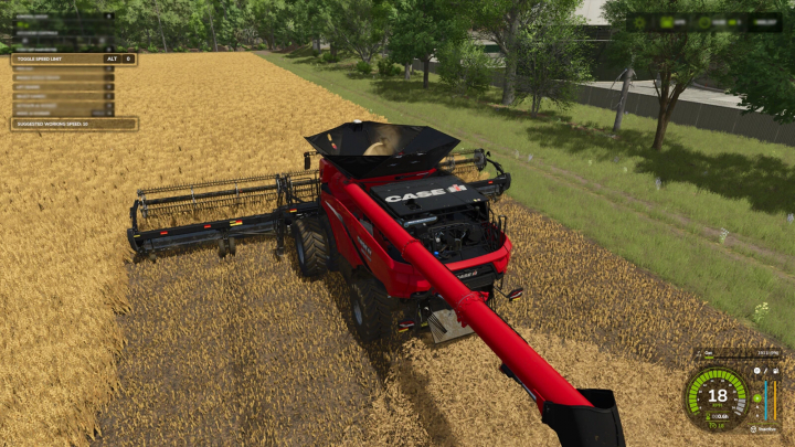 fs25-mods, Farming Simulator 25 mod Real Speed Limit v1.0.0.0 in action with harvester in wheat field.