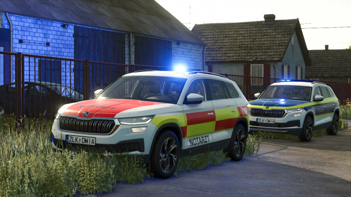 fs25-mods,  FS25 mod: Skoda Kodiaq vehicles with emergency markings and lights in Farming Simulator 25.