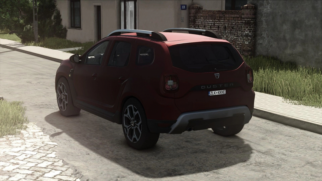 Dacia Duster 2019 mod for Farming Simulator 25, parked on a street. FS25 mods enhance gameplay experience.