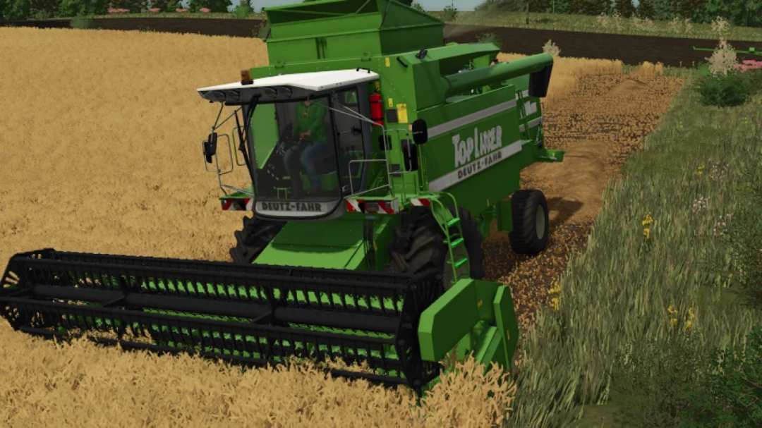 Deutz-Fahr Topliner 4090 harvesting wheat in FS25 mod.