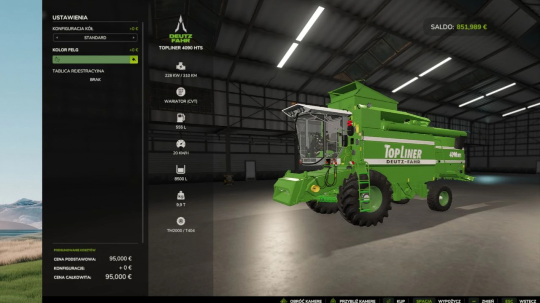 Deutz-Fahr Topliner 4090 combine in FS25 mod selection screen.