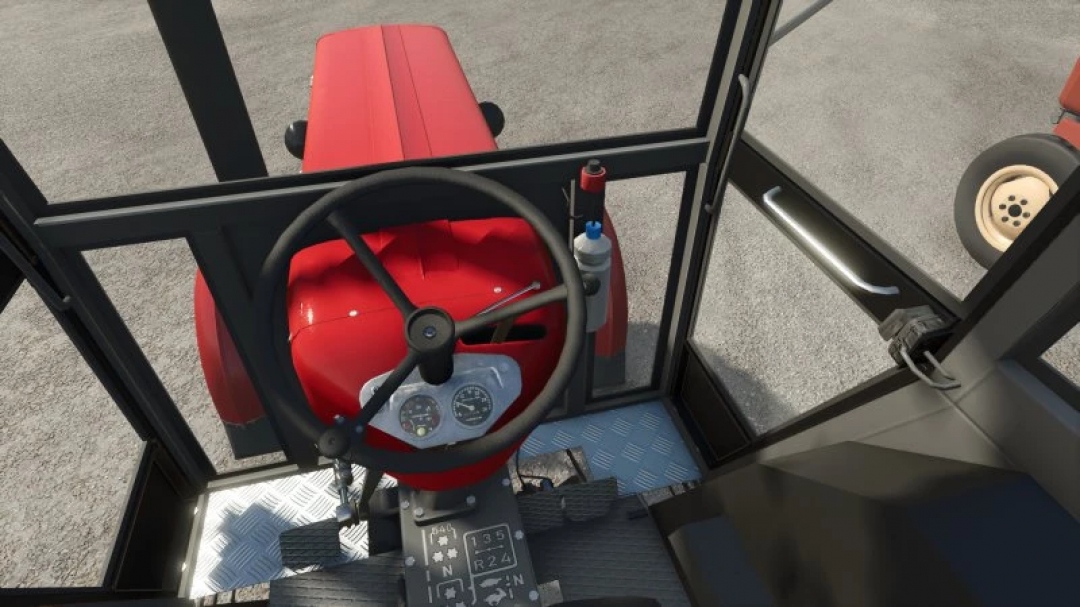 Interior view of red Ursus tractor from FS25 Ursus C355 C360 4x4 Pack mod in Farming Simulator 25.