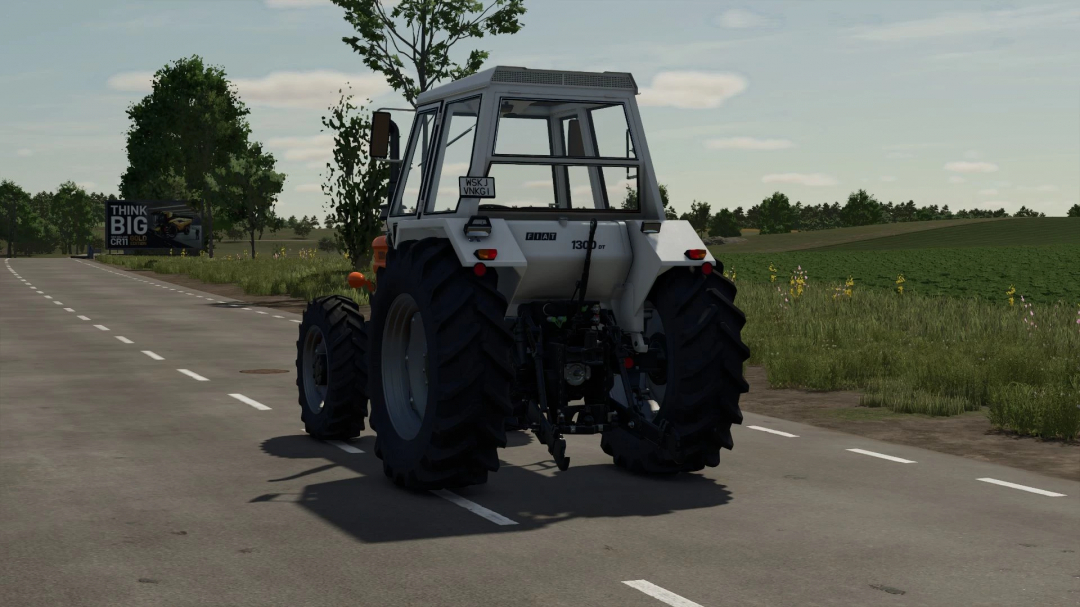 Fiat 1300 DT tractor mod in Farming Simulator 25 on a rural road.