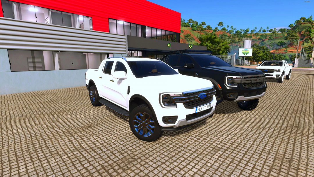 FS25 mods: Ford Ranger 2025 Limited Edition parked outside building in Farming Simulator 25.