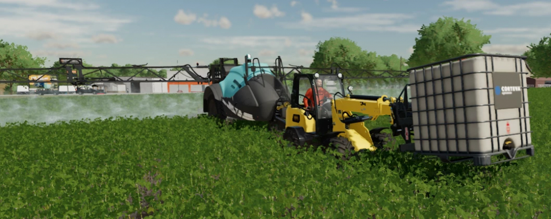 Gehl ALT950 Wheel Loader in FS25 mod transporting a tank across a field.