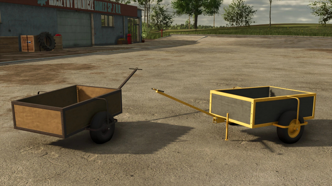 FS25 Handcart mod v1.0.0.0 showing two handcarts in a rural setting.