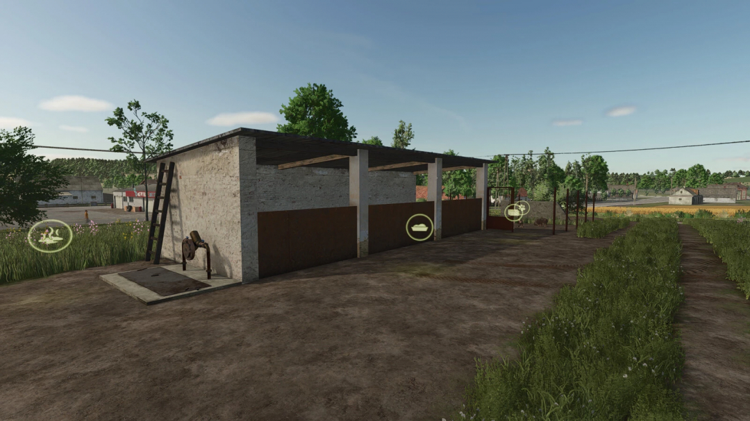 Hungarian Homestead Pig Barn in FS25 mod, featuring rustic design and outdoor landscape.