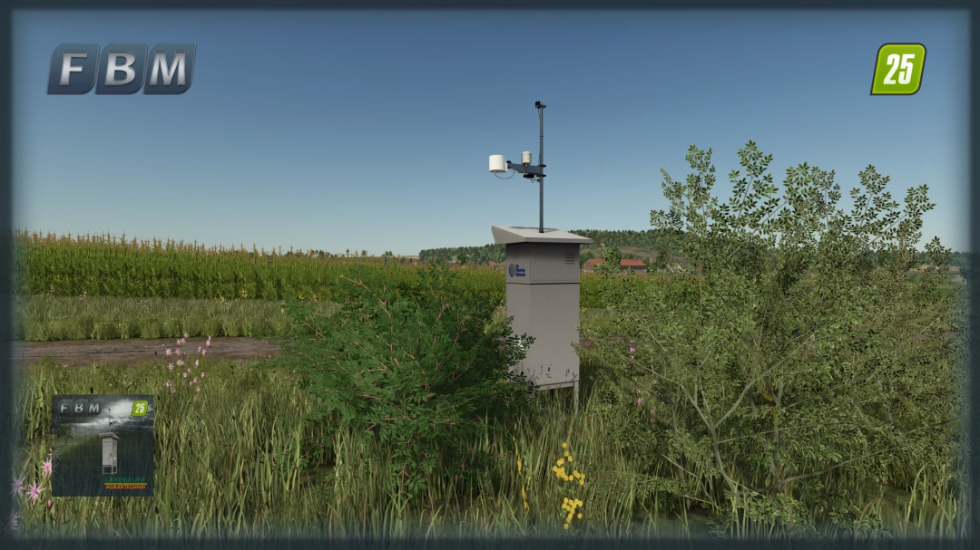 FS25 mod IMT300 Box v1.0.0.0 in a lush field setting, showcasing modern farming equipment integration in Farming Simulator 25.