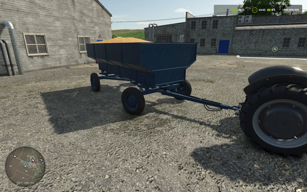 FS25 mod image showing John Deere Barge Wagon filled with grain in Farming Simulator 25.