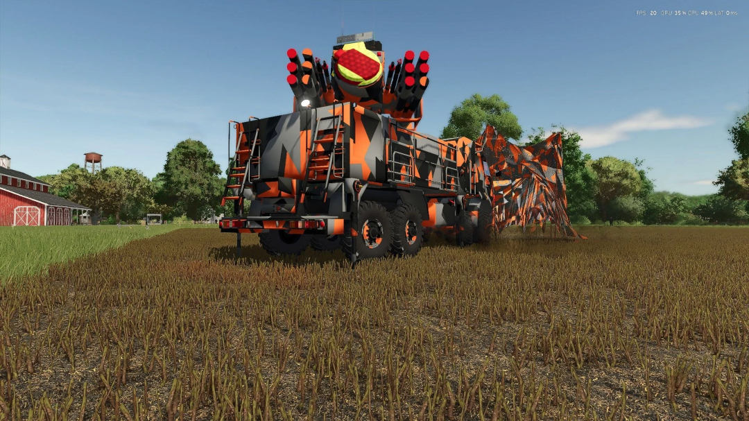 FS25 mod Kamaz 1204 URR v1.0.0.0 with dynamic camo skin in a farm field, Farming Simulator 25