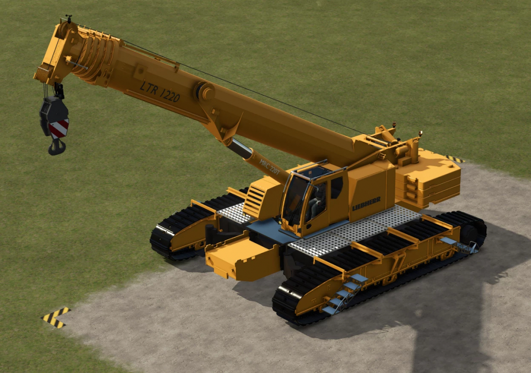 FS25 mod Liebherr LTR1220 crane showcased on a grassy area in Farming Simulator 25.