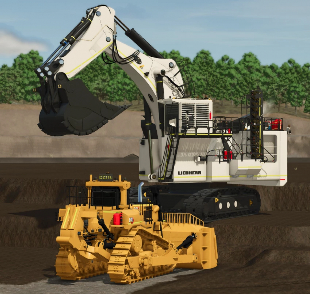 Liebherr R 9400 Excavator in FS25 mod, showcasing detailed machinery on a construction site.