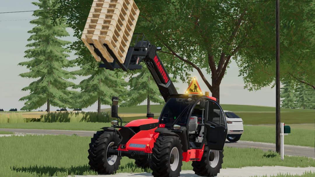 FS22 mods Manitou v1.0.0.0 lifting a pallet in Farming Simulator 22.