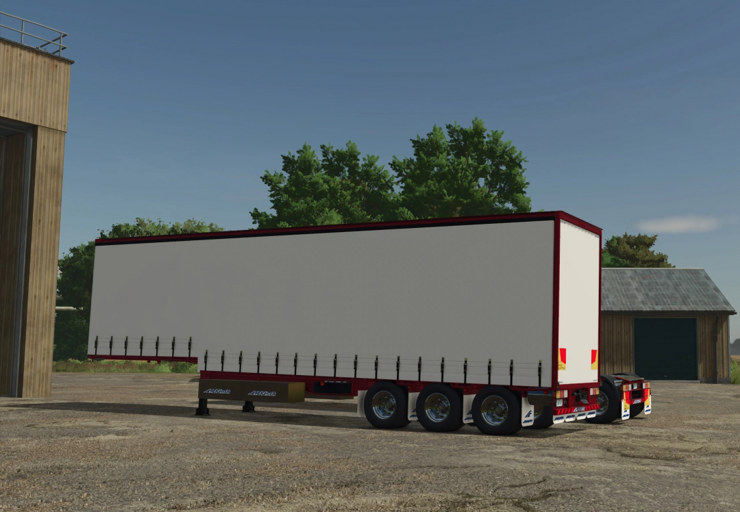 MaxiTrans Freighter Taughtliners mod for FS25, showcasing a trailer in a farm setting.