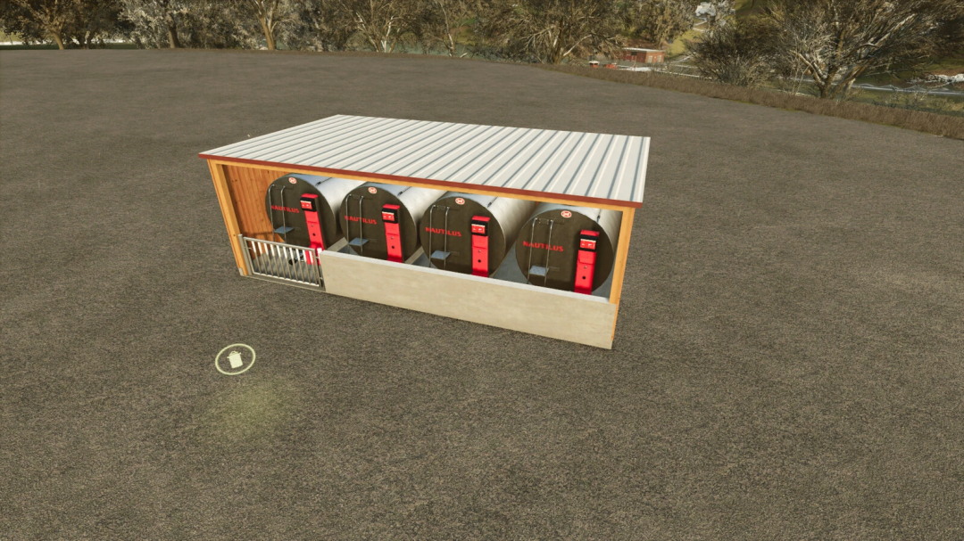 FS25 Milk Tank Extension mod showing dairy tanks in a shed, enhancing milk storage capacity in Farming Simulator 25.